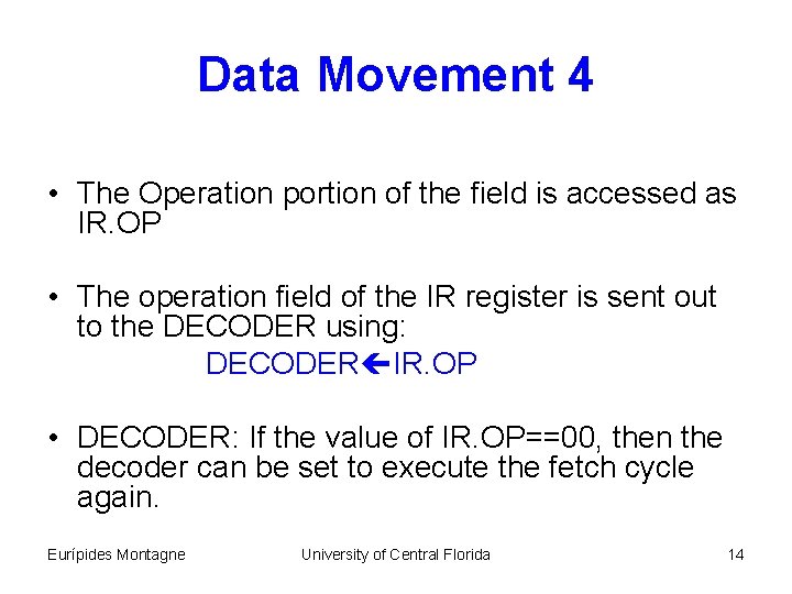 Data Movement 4 • The Operation portion of the field is accessed as IR.