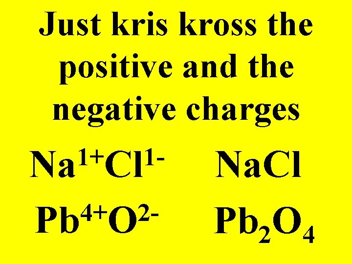 Just kris kross the positive and the negative charges 1+ 1 Na Cl 4+