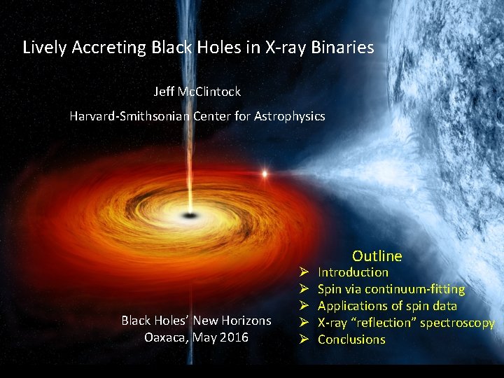 Lively Accreting Black Holes in X-ray Binaries Jeff Mc. Clintock Harvard-Smithsonian Center for Astrophysics