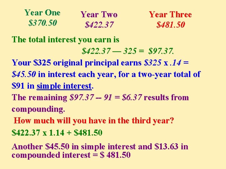 Year One $370. 50 Year Two $422. 37 Year Three $481. 50 The total