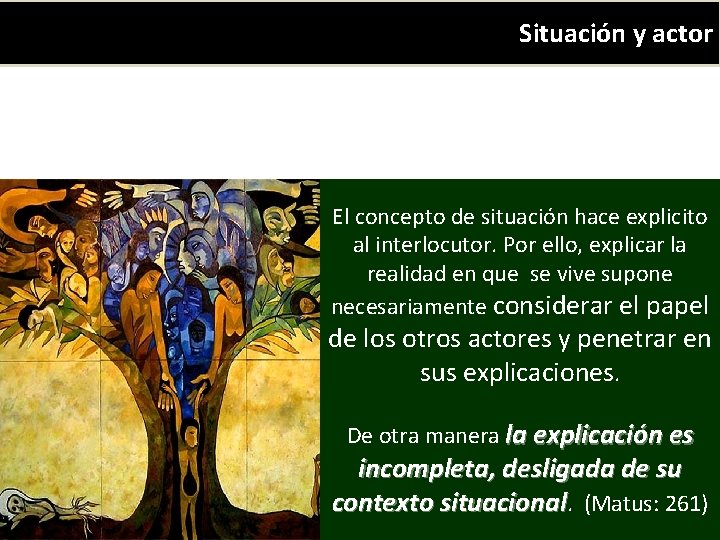 Situación y actor El concepto de situación hace explicito al interlocutor. Por ello, explicar Situación y actor El concepto de situación hace explicito al interlocutor. Por ello, explicar