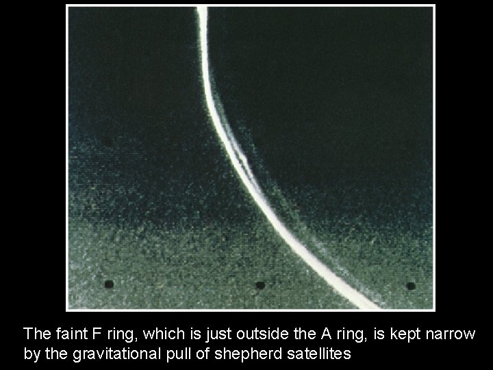 The faint F ring, which is just outside the A ring, is kept narrow