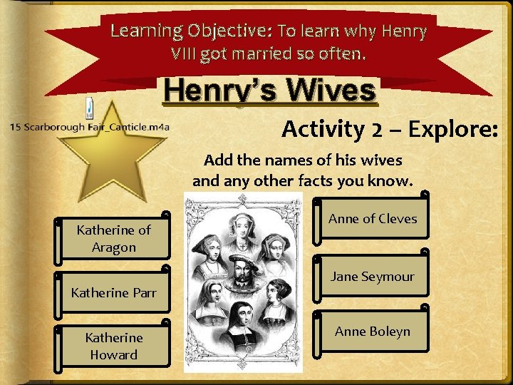 Learning Objective: To learn why Henry VIII got married so often. Henry’s Wives Activity Learning Objective: To learn why Henry VIII got married so often. Henry’s Wives Activity