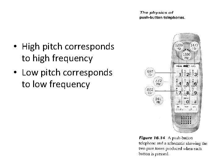  • High pitch corresponds to high frequency • Low pitch corresponds to low