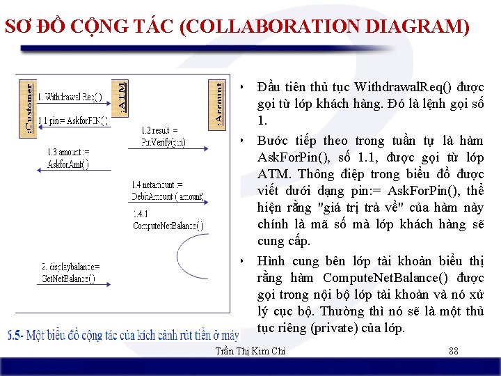 SƠ ĐỒ CỘNG TÁC (COLLABORATION DIAGRAM) • Đầu tiên thủ tục Withdrawal. Req() được