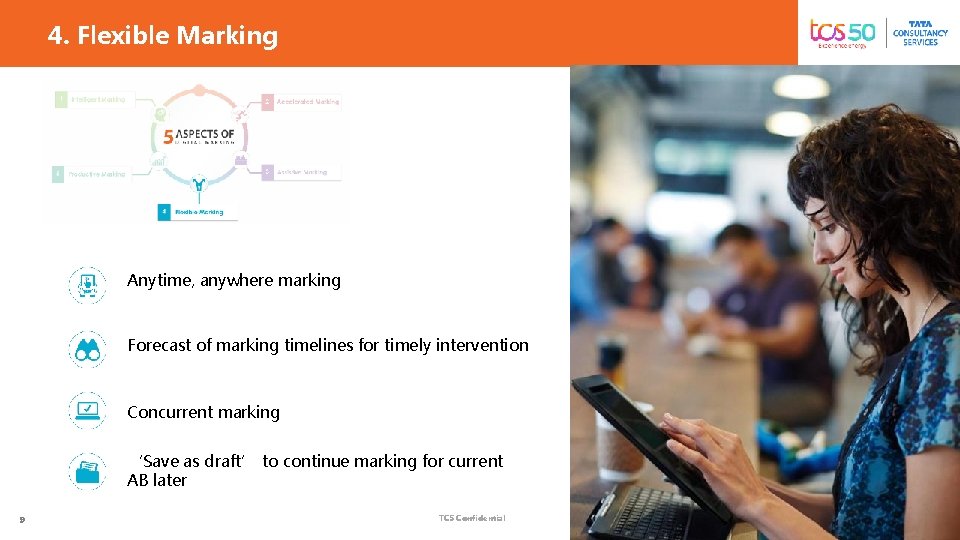 4. Flexible Marking Anytime, anywhere marking Forecast of marking timelines for timely intervention Concurrent 4. Flexible Marking Anytime, anywhere marking Forecast of marking timelines for timely intervention Concurrent