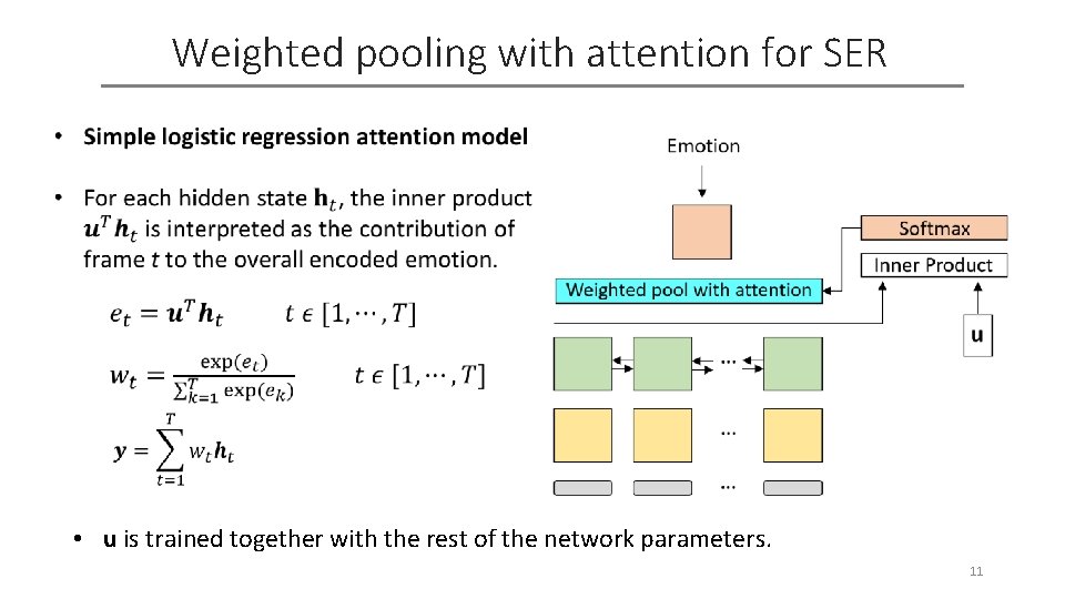 Weighted pooling with attention for SER • u is trained together with the rest