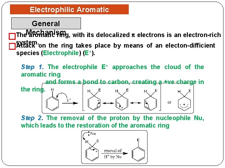 Electrophilic Aromatic Substitution General The. Mechanism aromatic ring, with its delocalized electrons is an
