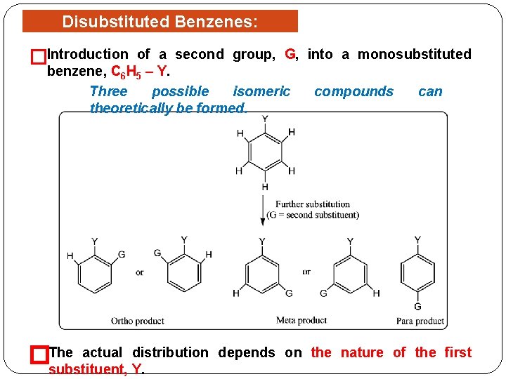 Disubstituted Benzenes: Orientation �Introduction of a second group, G, into a monosubstituted benzene, C