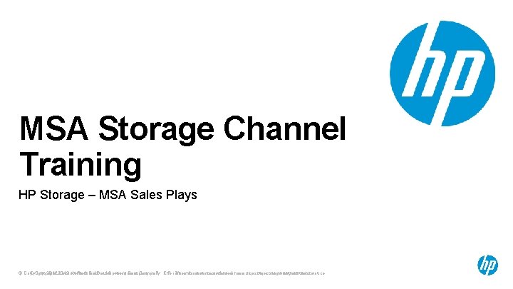 MSA Storage Channel Training HP Storage – MSA Sales Plays © Copyright 2012 Hewlett-Packard