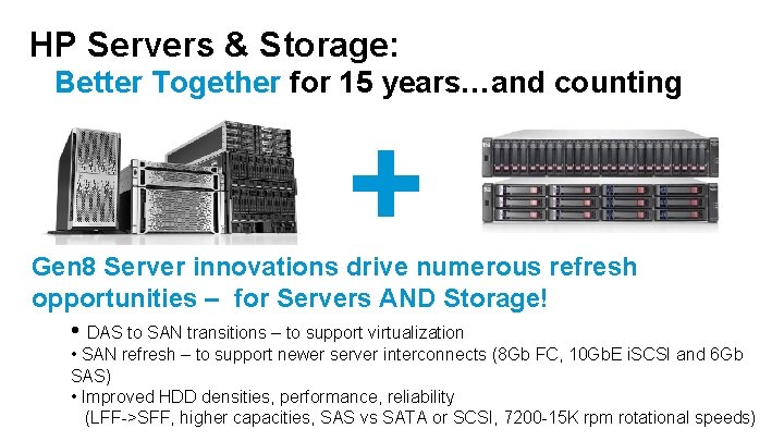 HP Servers & Storage: Better Together for 15 years…and counting + Gen 8 Server HP Servers & Storage: Better Together for 15 years…and counting + Gen 8 Server