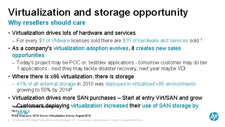 Virtualization and storage opportunity Why resellers should care • Virtualization drives lots of hardware