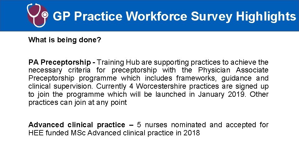 GP Practice Workforce Survey Highlights What is being done? PA Preceptorship - Training Hub