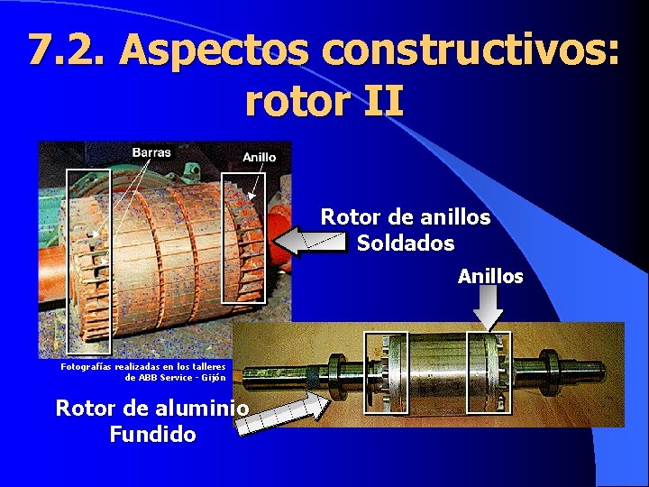 7. 2. Aspectos constructivos: rotor II Rotor de anillos Soldados Anillos Fotografías realizadas en