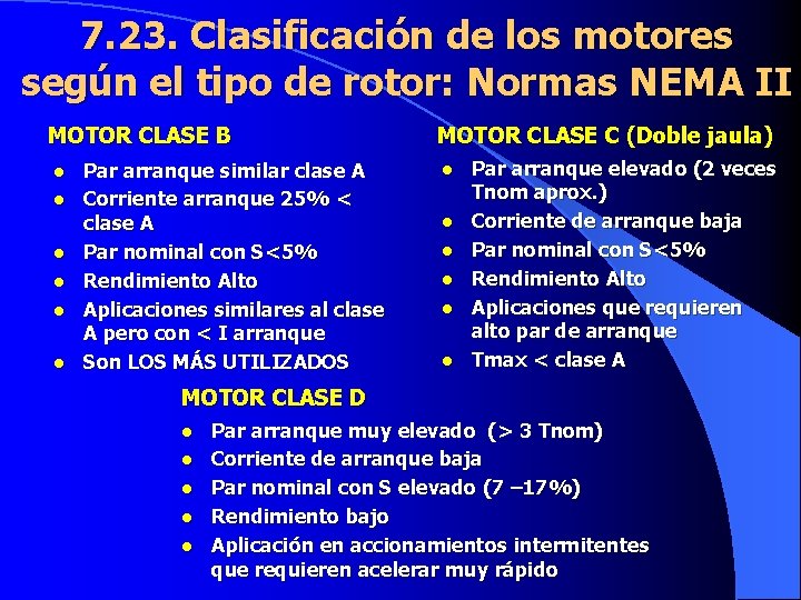 7. 23. Clasificación de los motores según el tipo de rotor: Normas NEMA II