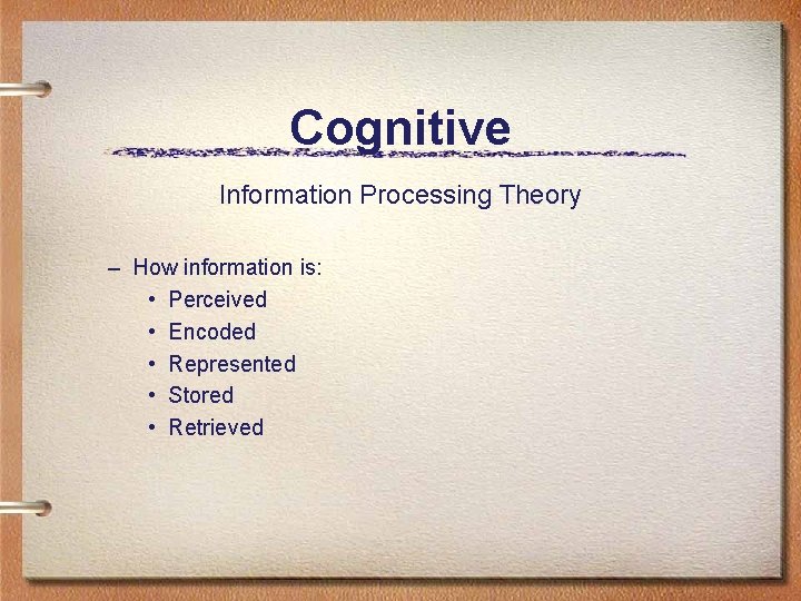 Cognitive Information Processing Theory – How information is: • Perceived • Encoded • Represented