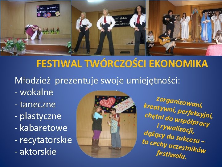 CENTRUM EDUKACJI EKONOMICZNO – HANDLOWEJ im. Karola Goduli FESTIWAL TWÓRCZOŚCI EKONOMIKA Młodzież prezentuje swoje