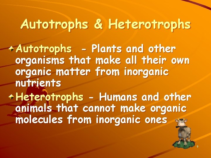 Autotrophs & Heterotrophs Autotrophs - Plants and other organisms that make all their own