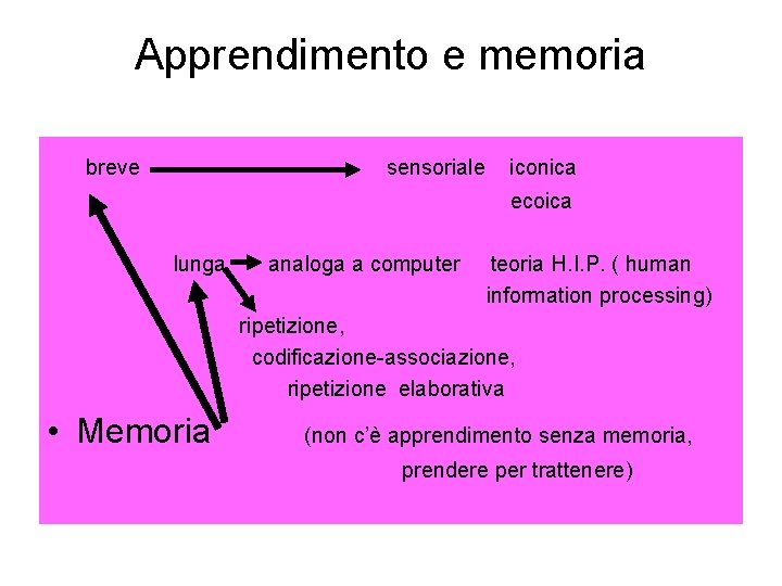 Apprendimento e memoria breve sensoriale iconica ecoica lunga analoga a computer teoria H. I.