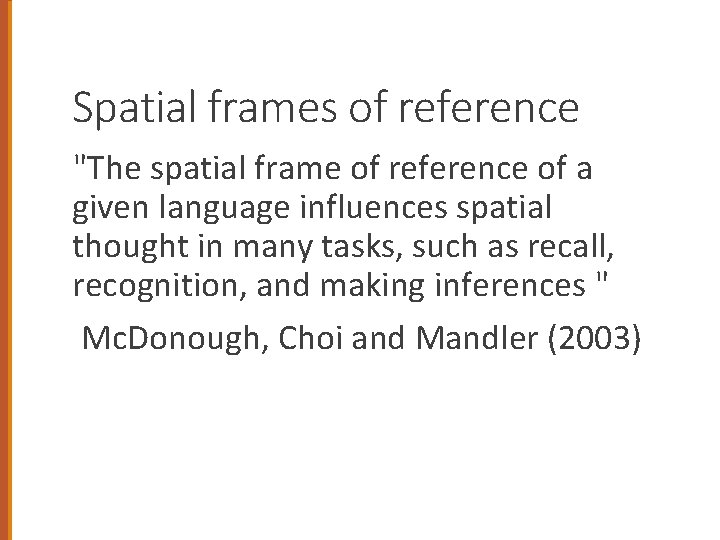 Spatial frames of reference "The spatial frame of reference of a given language influences
