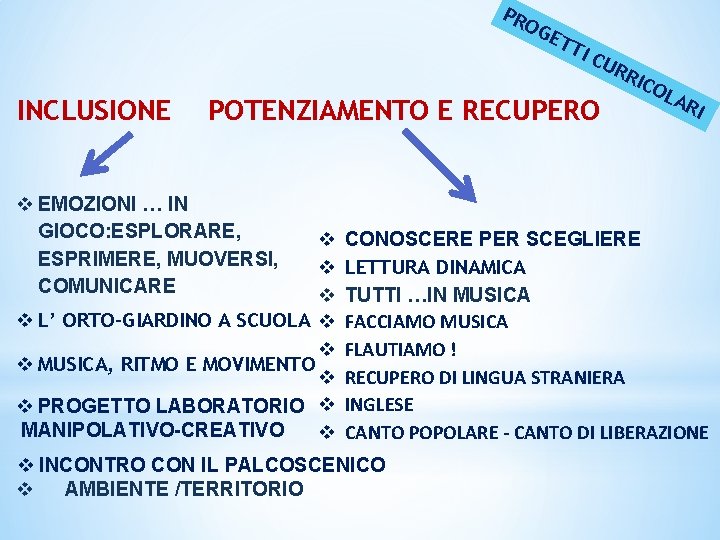 PR INCLUSIONE OG E TT IC POTENZIAMENTO E RECUPERO v EMOZIONI … IN GIOCO: