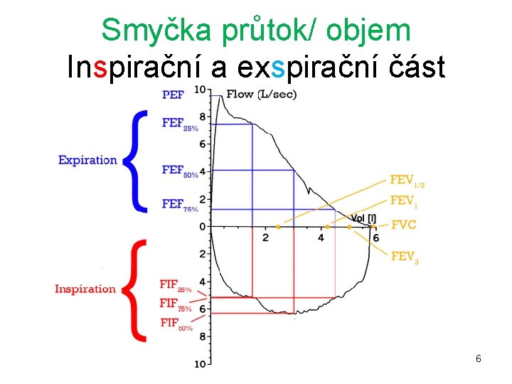 Smyčka průtok/ objem Inspirační a exspirační část 6 