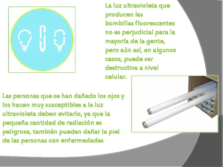La luz ultravioleta que producen las bombillas fluorescentes no es perjudicial para la mayoría