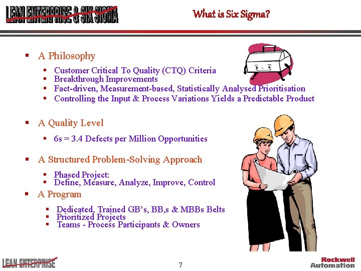 What is Six Sigma? § A Philosophy § § Customer Critical To Quality (CTQ)