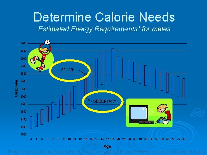 Determine Calorie Needs Estimated Energy Requirements* for males *From the National Academy of Sciences,