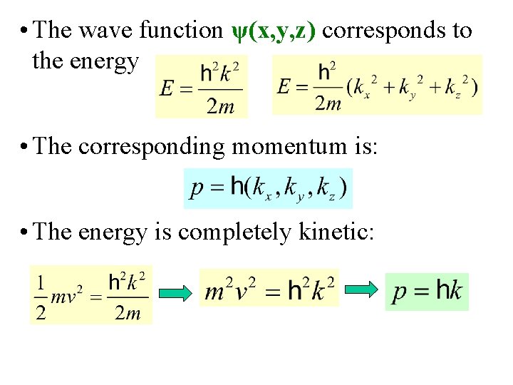  • The wave function ψ(x, y, z) corresponds to the energy • The