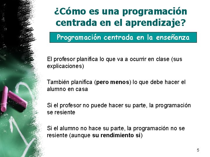 ¿Cómo es una programación centrada en el aprendizaje? Programación centrada en la enseñanza El ¿Cómo es una programación centrada en el aprendizaje? Programación centrada en la enseñanza El