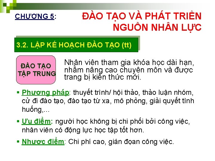 CHƯƠNG 5: ĐÀO TẠO VÀ PHÁT TRIỂN NGUỒN NH N LỰC 3. 2. LẬP