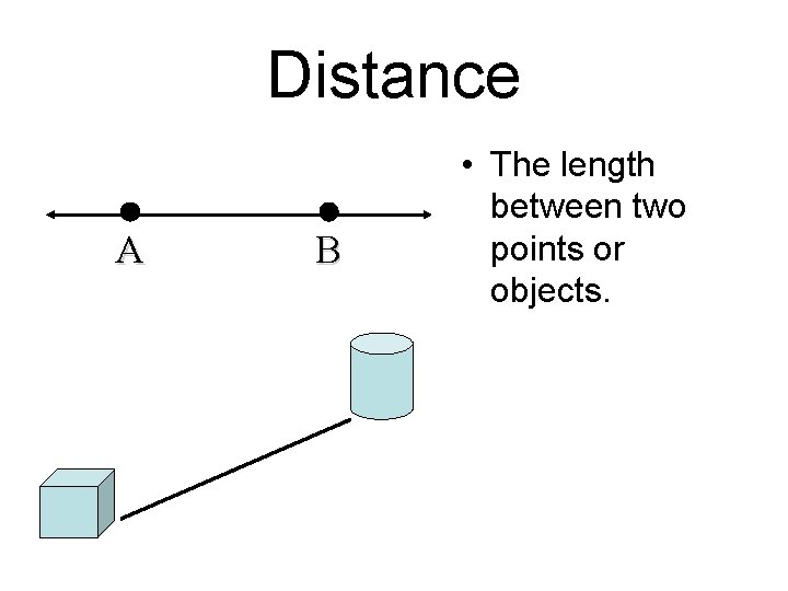 Distance A B • The length between two points or objects. 