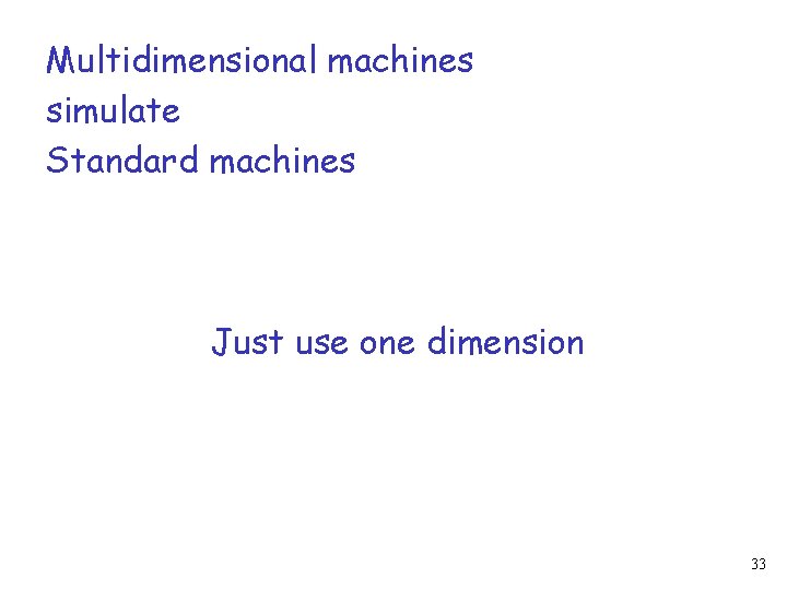 Multidimensional machines simulate Standard machines Just use one dimension 33 