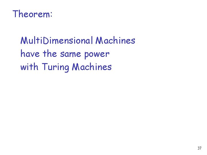 Theorem: Multi. Dimensional Machines have the same power with Turing Machines 37 