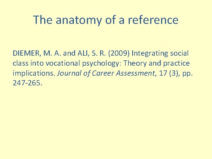 The anatomy of a reference DIEMER, M. A. and ALI, S. R. (2009) Integrating