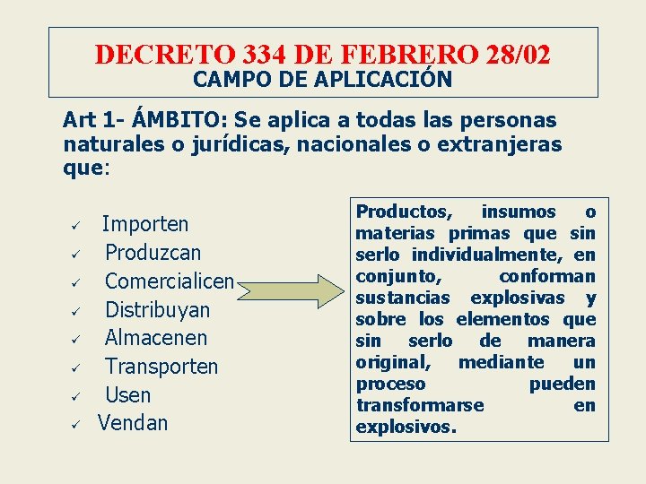 DECRETO 334 DE FEBRERO 28/02 CAMPO DE APLICACIÓN Art 1 - ÁMBITO: Se aplica