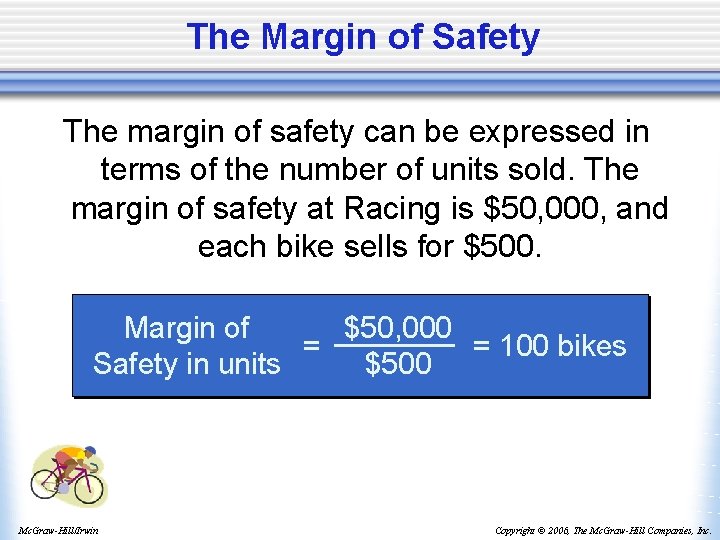 The Margin of Safety The margin of safety can be expressed in terms of