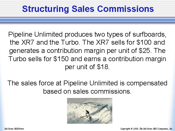 Structuring Sales Commissions Pipeline Unlimited produces two types of surfboards, the XR 7 and