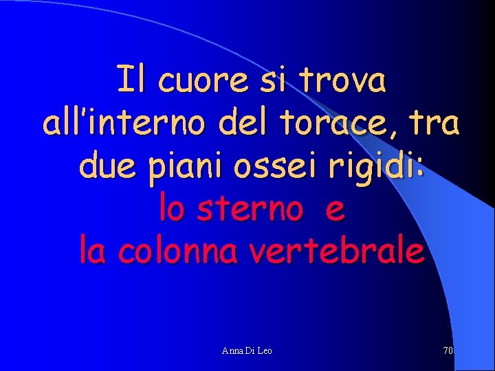 Il cuore si trova all’interno del torace, tra due piani ossei rigidi: lo sterno