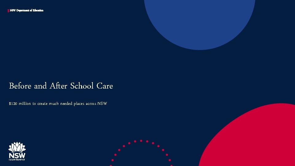 NSW Department of Education Before and After School Care $120 million to create much