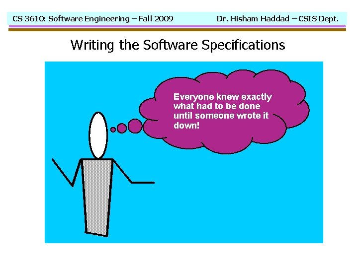 CS 3610: Software Engineering – Fall 2009 Dr. Hisham Haddad – CSIS Dept. Writing