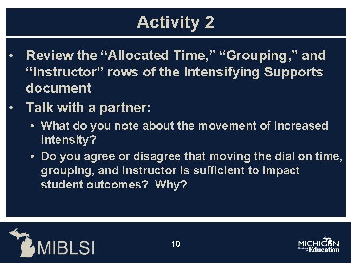 Activity 2 • Review the “Allocated Time, ” “Grouping, ” and “Instructor” rows of