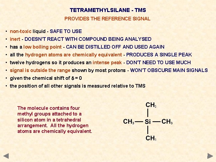 TETRAMETHYLSILANE - TMS PROVIDES THE REFERENCE SIGNAL • non-toxic liquid - SAFE TO USE TETRAMETHYLSILANE - TMS PROVIDES THE REFERENCE SIGNAL • non-toxic liquid - SAFE TO USE