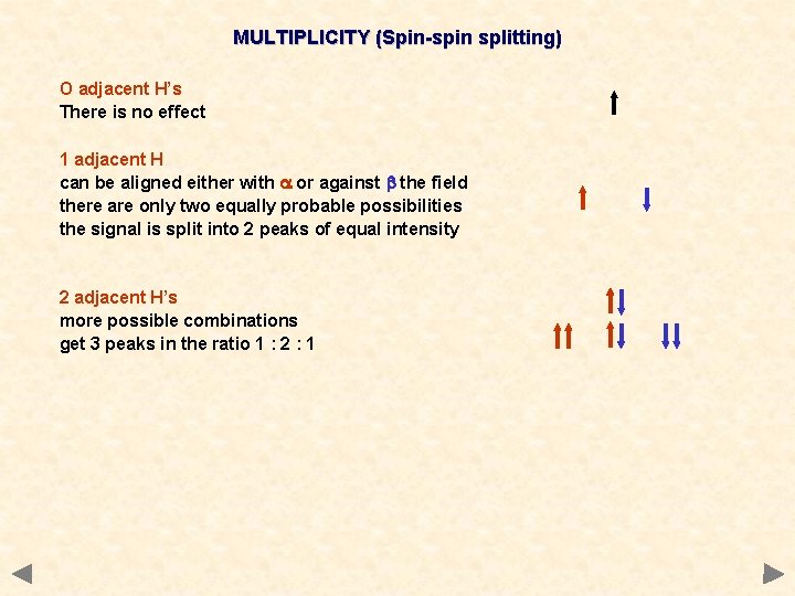 MULTIPLICITY (Spin-spin splitting) O adjacent H’s There is no effect 1 adjacent H can MULTIPLICITY (Spin-spin splitting) O adjacent H’s There is no effect 1 adjacent H can