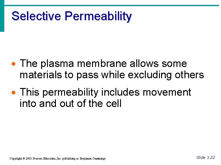 Selective Permeability · The plasma membrane allows some materials to pass while excluding others