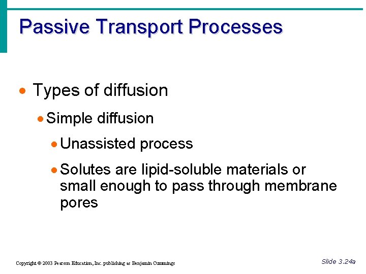 Passive Transport Processes · Types of diffusion · Simple diffusion · Unassisted process ·