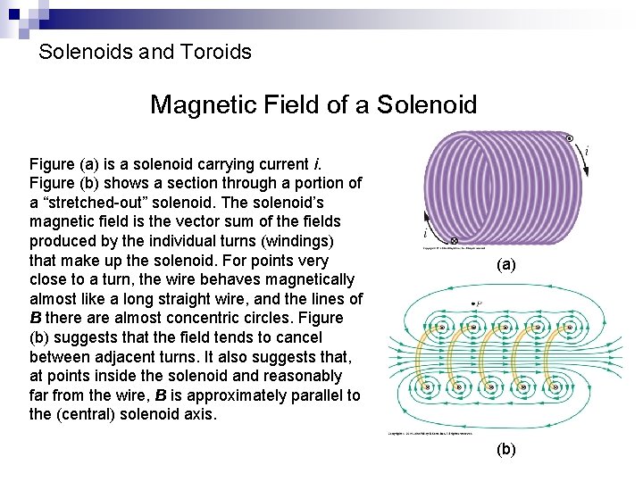 Solenoids and Toroids Magnetic Field of a Solenoid Figure (a) is a solenoid carrying