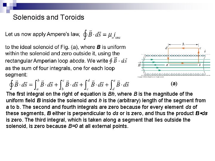 Solenoids and Toroids (a) The first integral on the right of equation is Bh,