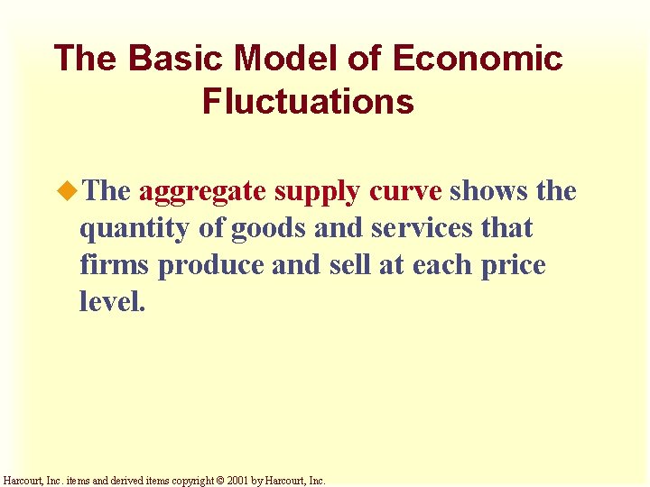 The Basic Model of Economic Fluctuations u. The aggregate supply curve shows the quantity